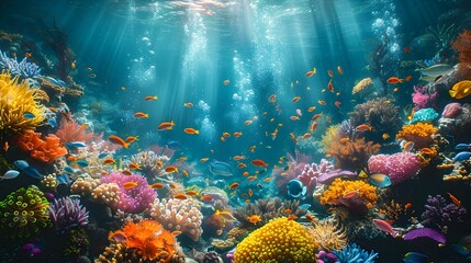 Vibrant Coral Reef Teeming with Diverse Marine Life in Tropical Underwater Ecosystem