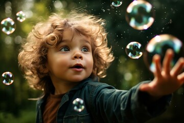 Delightful Toddler bubbles fun. Summer play. Generate Ai