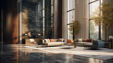 A photo of a luxury condominium lobby with modern decoration - Powered by Adobe