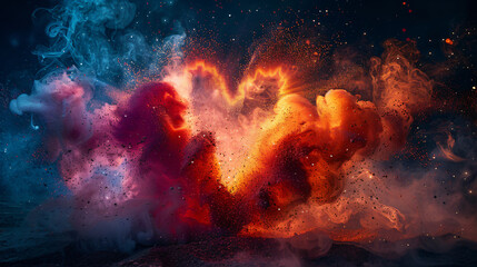 Colorful Exploding Powder Heart with Sparkles 
