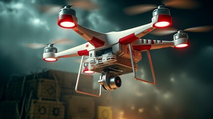 Fototapeta premium A photo of a medical drone carrying essential supplies