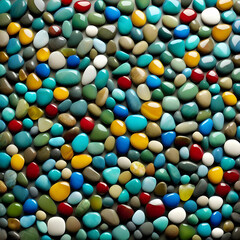 Fototapeta premium Create a stunning mosaic masterpiece with square shaped pebbles and glass pieces, using a mix of vibrant and muted colors for a unique and eye-catching effect