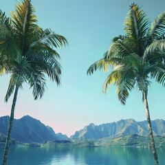 Majestic Tropical Oasis: Towering Palms and Serene Waters