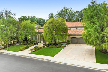 Aerial exterior shot of a luxury home in Calabasas, California.