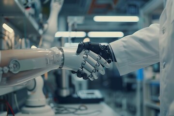 Robot and Human Shaking Hands for Successful Tech Innovation