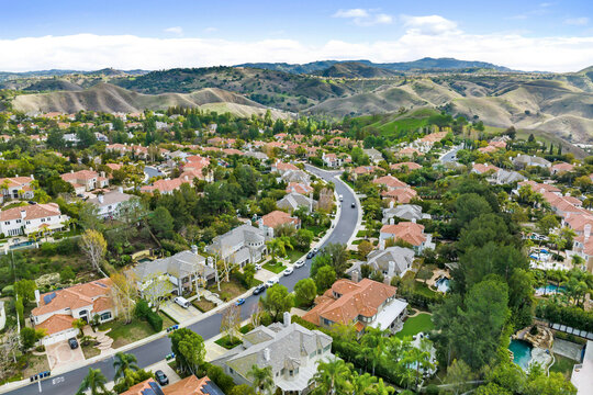 Aerial exterior shot of a luxury home in Calabasas, California.