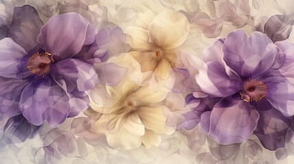 Purple Flowers on White Background