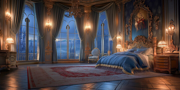  king's bedroom at night in a castle