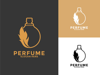 Golden Nature Perfume Bottle logo design, Organic Perfume logo vector template