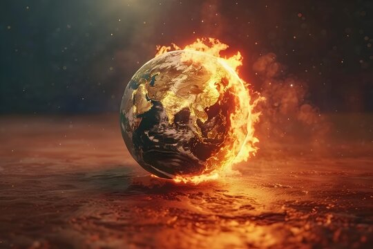 Planet Earth Burning Under Extreme Heat Conceptual of Global Warming Disaster Temperature Increase