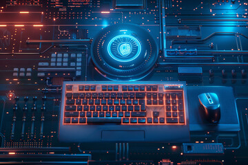 Obraz premium Wireless Keyboard and Mouse For a clutterfree desktop setup, futuristic background 