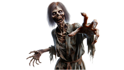 Female Zombie with White Eyes on Transparent Background