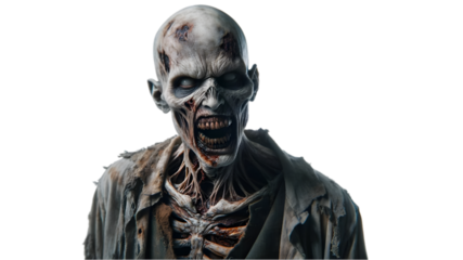 Male Zombie Snarling on Transparent Background