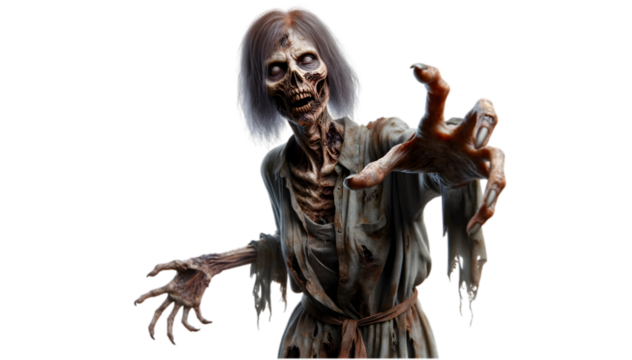 Female Zombie with White Eyes on Transparent Background