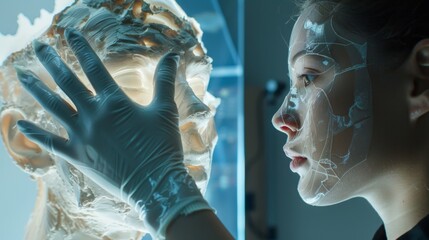 One student is sculpting a lifelike portrait in clay their hands moving effortlessly in the air as they manipulate the virtual material.