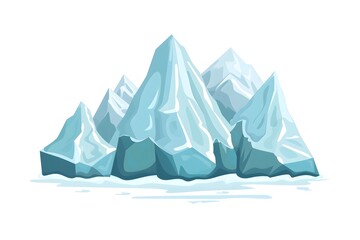 Cartoon Frozen Glaciers and Icy Mountain Peaks in a Flat Design