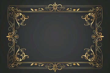 Ornate gold vintage frame embellished with decorative elements, set against a rich, dark background featuring an art deco border adorned with floral motifs and intricate scrollwork. 