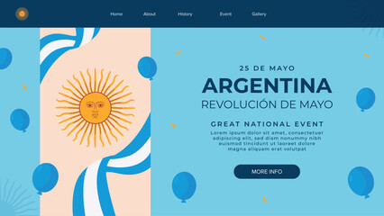 Flat 25 de mayo celebration argentina landing page template
