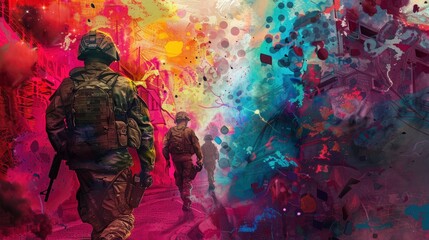 Fototapeta premium Military service, Independence Day, fantastical illustrations painted in a myriad of colors, contemporary street photography, UHD.