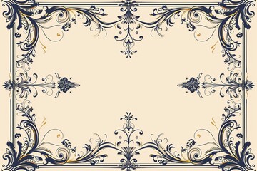 Ornate black vintage frame with intricate details adorns a beige background featuring a gold art deco border embellished with floral motifs and elegant scrollwork