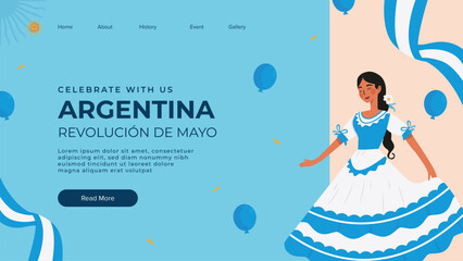Flat 25 de mayo celebration argentina landing page template