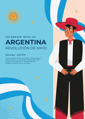 Flat 25 de mayo celebration argentina vertical poster template