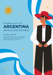 Flat 25 de mayo celebration argentina vertical poster template