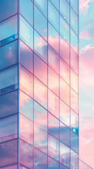 Fototapeta premium Modern glass building with colorful sky reflection