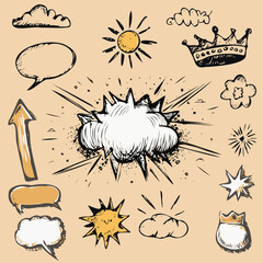 Vector hand drawn comic elements doodles. Recruitment Concept.