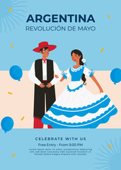 Flat 25 de mayo celebration argentina vertical poster template