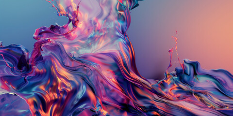 Creativity concept. Abstract fluid artwork. Trendy wallpaper. Wavy blend liquid in purple orange pink violet blue color.