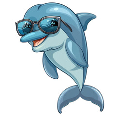 A cartoon portrait of dolphin wearing sunglasses, isolated on white background