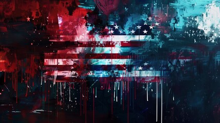  National pride, American Flag, cyberpunk-inspired canvas, contemporary digital landscape paintings, VFX