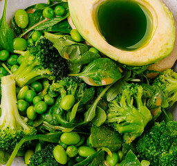 Fresh green vegetarian bowl with avocado and broccoli