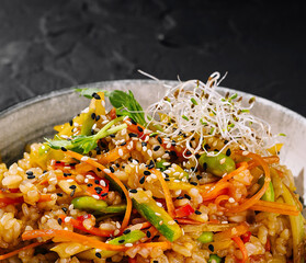 Colorful asian fusion rice bowl