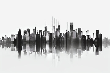 Minimalist urban skyline in black and white, emphasizing clean lines and modern aesthetics