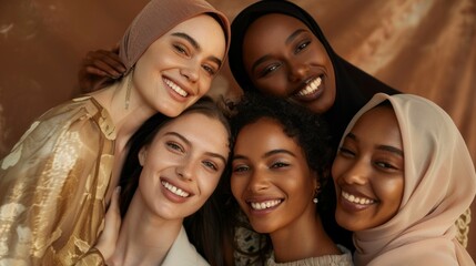 Obraz premium A group of women wearing gold and black clothing and smiling for the camera