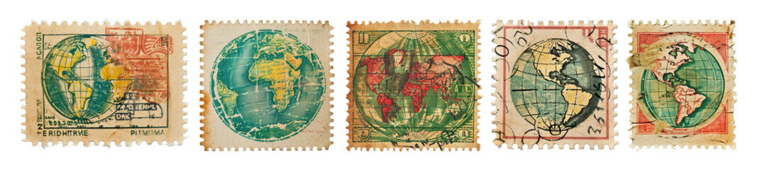 Obraz premium Vintage world postage stamps png on transparent background