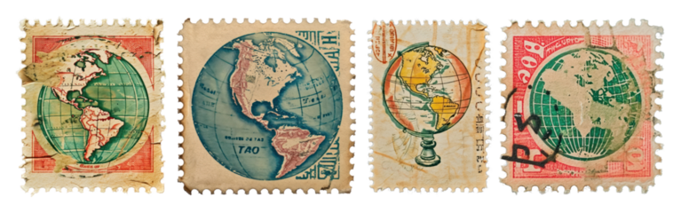 Vintage world postage stamps png on transparent background