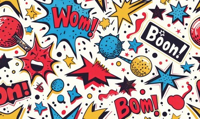 Fototapeta premium A pattern inspired by 90s pop art, featuring comic book-style graphics