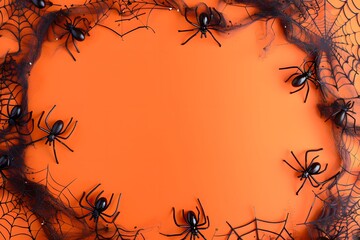 Halloween Background with Spooky Elements on Orange Paper