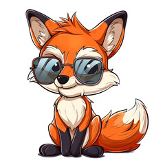 A cartoon portrait of fox wearing sunglasses, isolated on white background