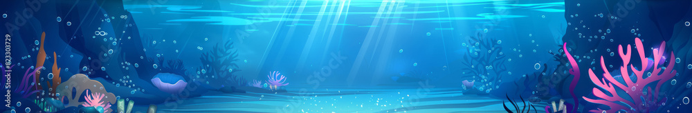 Wall mural abstract background with underwater theme, web site header or footer template