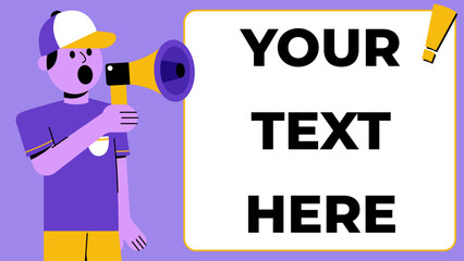 Announcement Ads Advertising Flat Illustration Concept - Man Teen Announce with Megaphone Bullhorn
