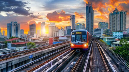 Obraz premium sky trains and mass transportation station with modern building