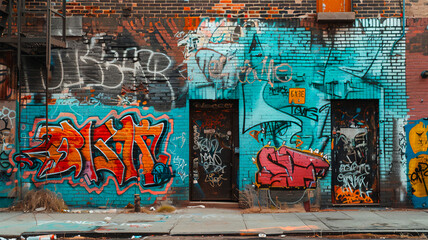 Brooklyn, graffiti wall, early morning, street art. urban life. 