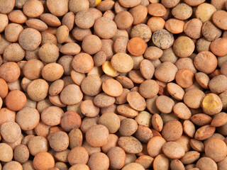 closeup of raw organic lentil grains texture background