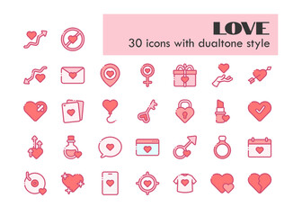 romance love dualtone pink style icon set