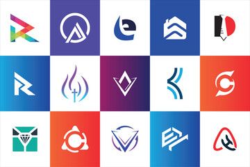 Set of creative modern minimal logo design template company business website social media usage geometric monogram initial styles
