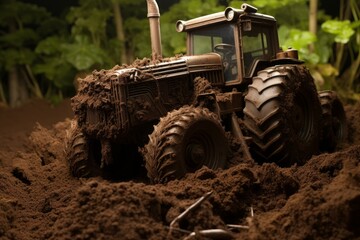 Fertile Tractor soil farm seed. Plant industry. Generate Ai